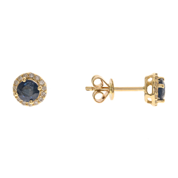 14k Yellow Gold Sapphire and Diamond Studs