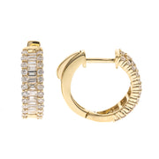 14k Gold Baguette and Round Diamond Hoop Earrings