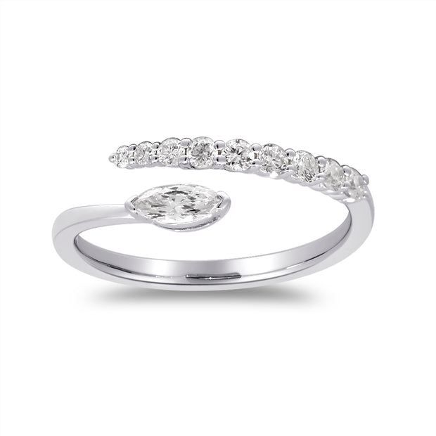 14k White Gold Open Marquise and Round Diamond Ring