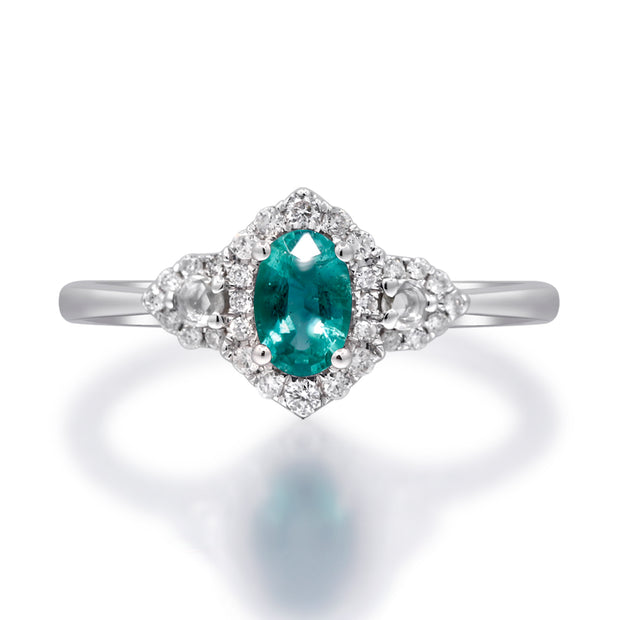 14k White Gold Emerald and Diamond Ring