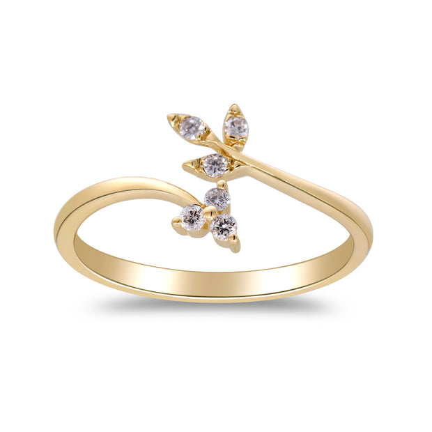 14k Yellow Gold Floral Diamond Wrap Ring