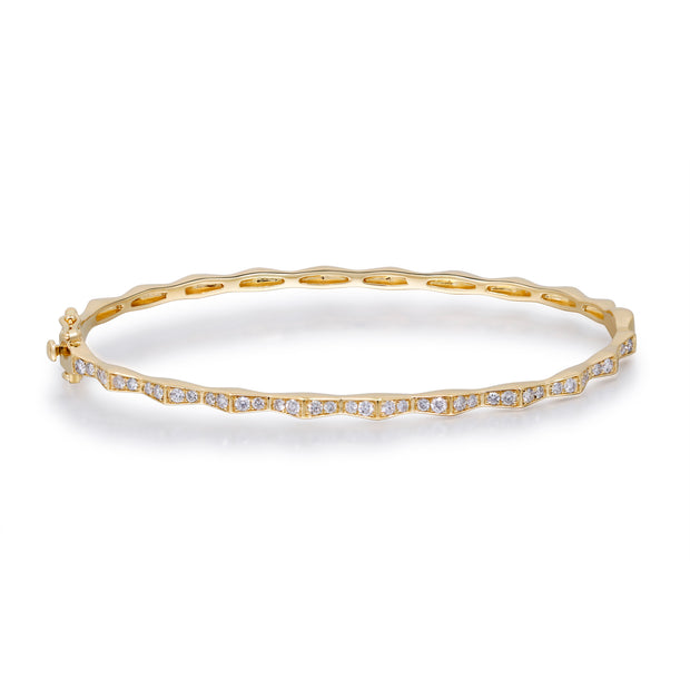 14k Yellow Gold Geometric Diamond Bangle Bracelet