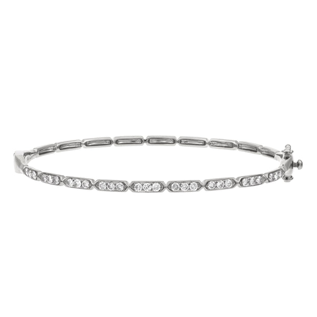 14k White Gold Segmented Diamond Bangle Bracelet