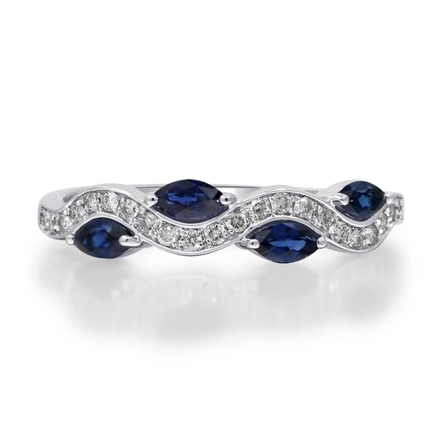 14k White Gold Sapphire and Diamond Wave Ring