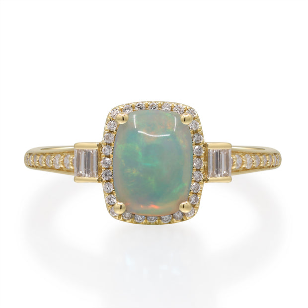 14k Yellow Gold Ethiopian Opal and Diamond Ring