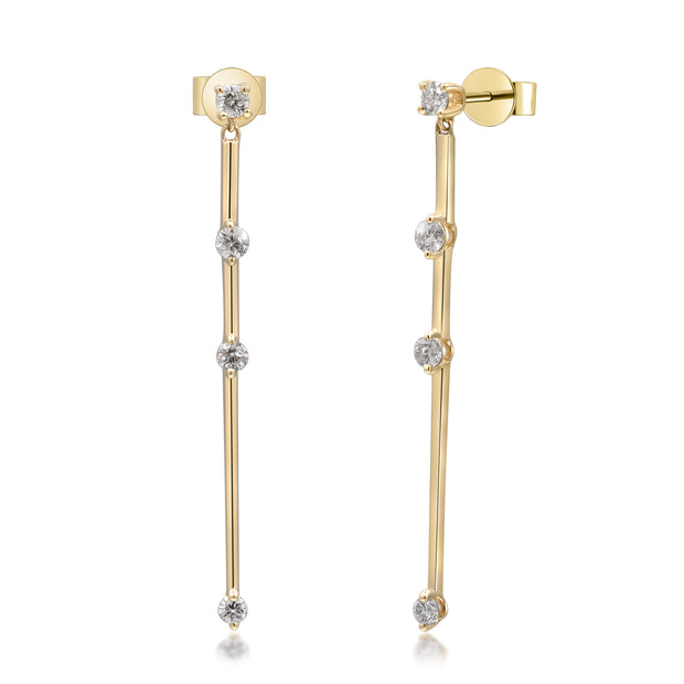 14k Yellow Gold Bar and Diamond Accented Dangle Earrings