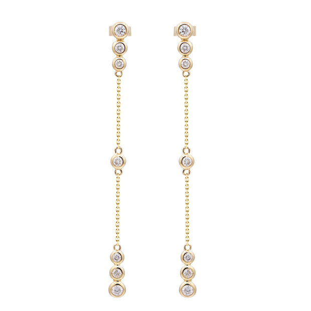 14k Gold Bezel Set Diamond Dangle Earrings