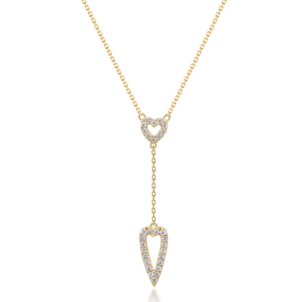 14k Yellow Gold Diamond Heart Lariat Necklace