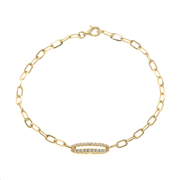 14k Yellow Gold Diamond Link Paperclip Bracelet