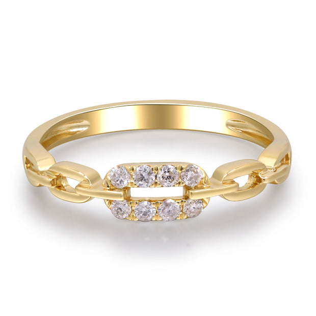 14k Yellow Gold Diamond and Oval Link Ring