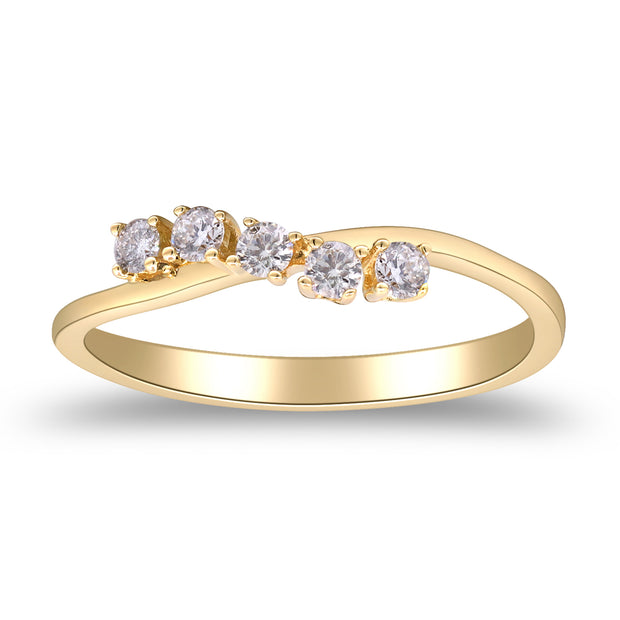 14k Yellow Gold Diamond Wave Ring