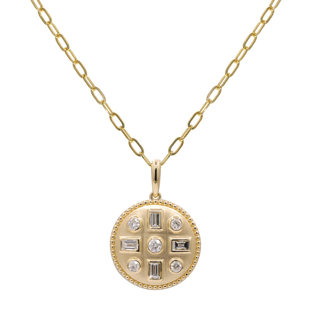 14k Yellow Gold Bezel Set Diamond Disc Pendant Necklace