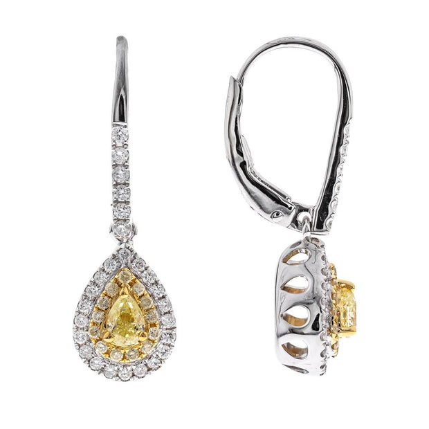 14k Gold Teardrop Yellow and White Diamond Drop Earrings