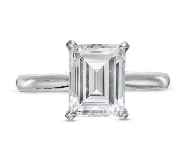 14k White Gold Lab Grown Emerald Cut Diamond Ring, 3.38CTW