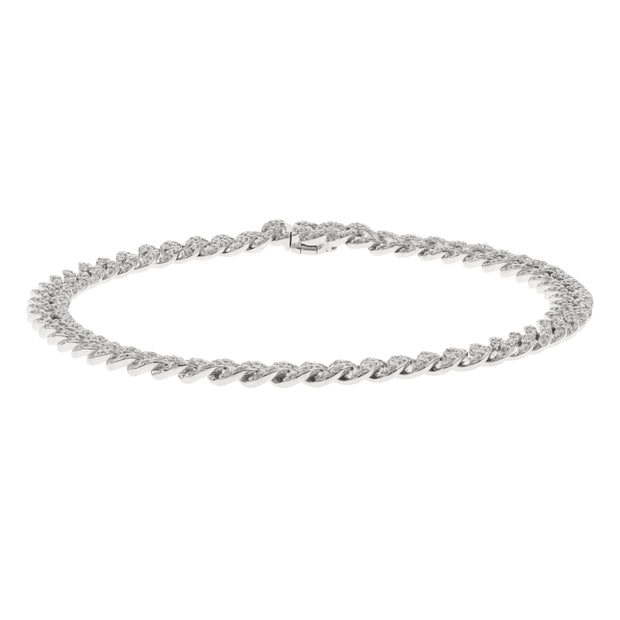 14k White Gold Diamond Set Curb Link Bracelet