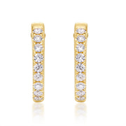 14k Yellow Gold Locking Back Small Diamond Hoop Earrings