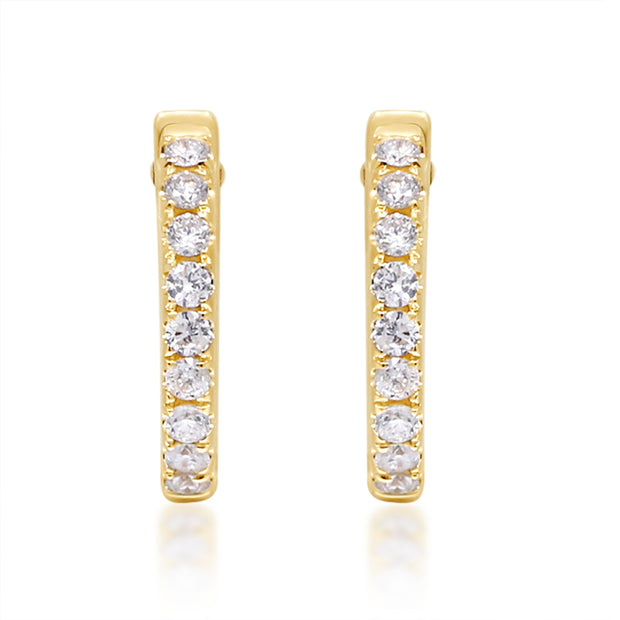 14k Yellow Gold Locking Back Small Diamond Hoop Earrings