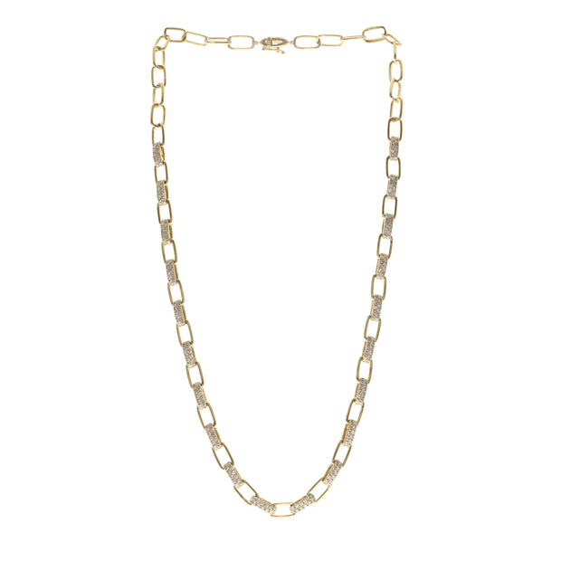 14k Yellow Gold Diamond Squared Paperclip Necklace