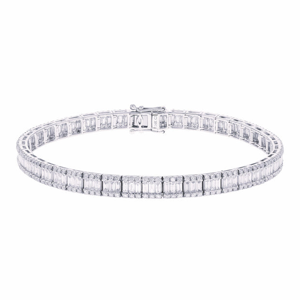 14k White Gold Diamond Baguette and Round Bracelet