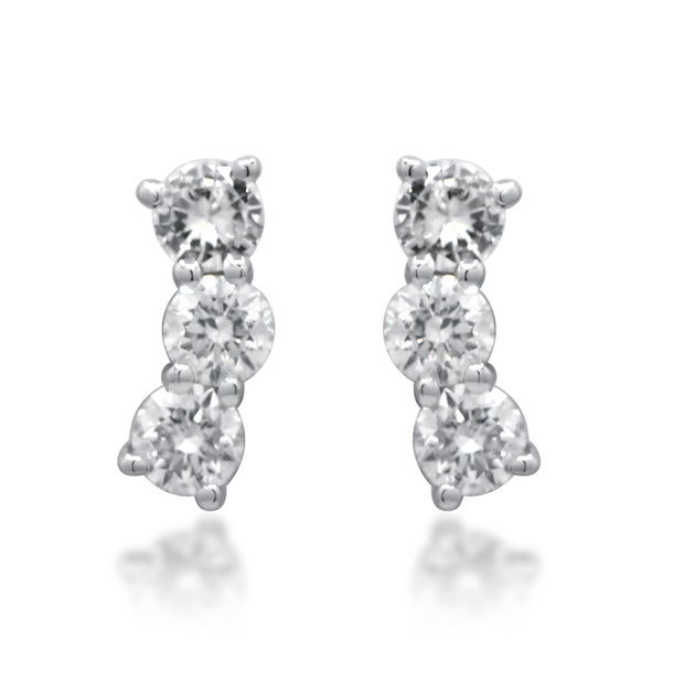 14k White Gold Triple Stacked Diamond Earrings