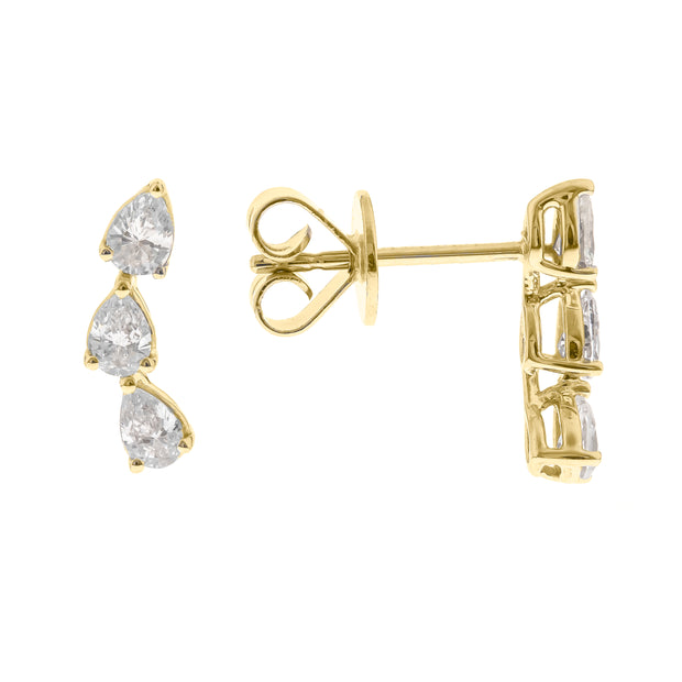 14k Yellow Gold Triple Pear Cut Diamond Studs