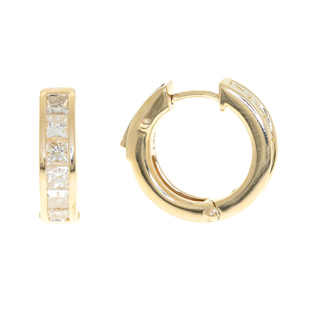 14k Yellow Gold Princess Cut Diamond Huggie Earrings