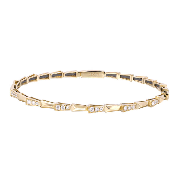 14k Yellow Gold Geometric Diamond Flex Bangle