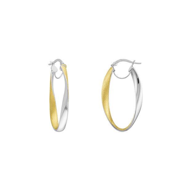 14k Yellow and White Gold Curved Hoop Earrings