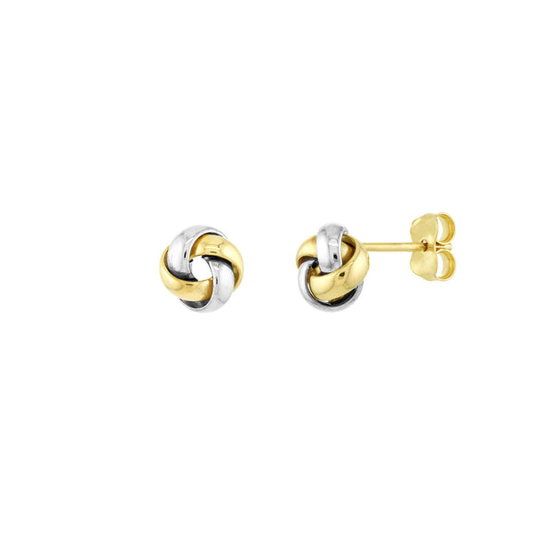 14k Yellow and White Gold Love Knot Studs