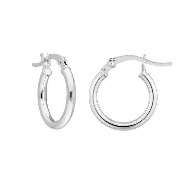 Sterling Silver 2mm x 15mm Round Tube Polished Hoop Earrings