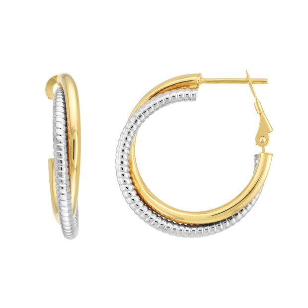 14k Yellow and White Gold Entwined Hoop Earrings