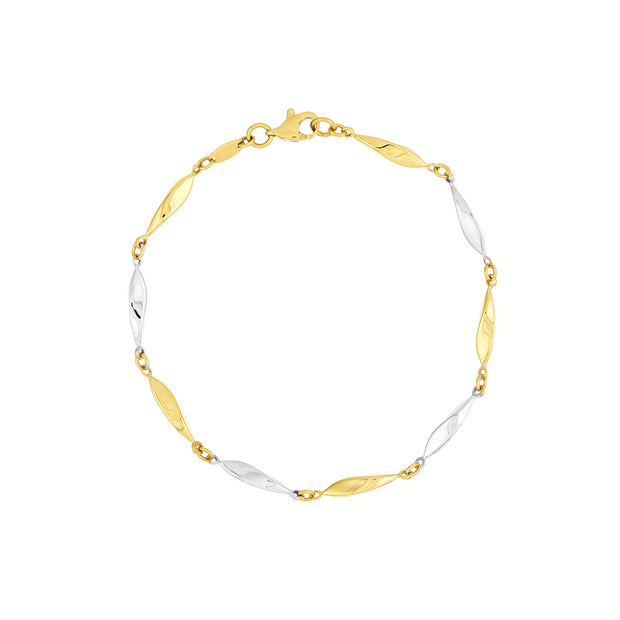 14k Yellow and White Gold Twisted Marquise Link Bracelet