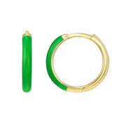 14k Yellow Gold Enamel Hoop Earrings