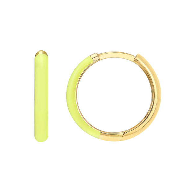 14k Yellow Gold Enamel Hoop Earrings