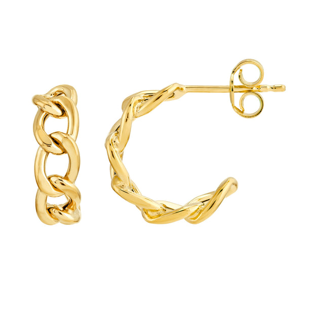 14k Yellow Gold Link Open Hoop Earrings