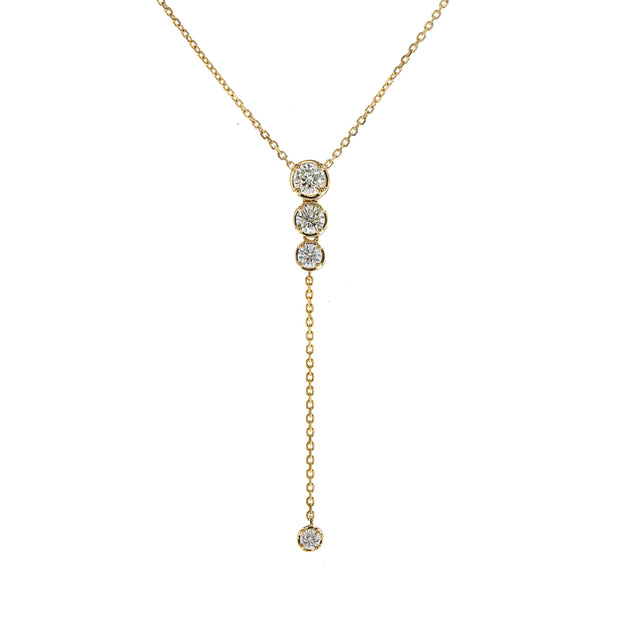 14k Yellow Gold Bezel Set Diamond Lariat Necklace