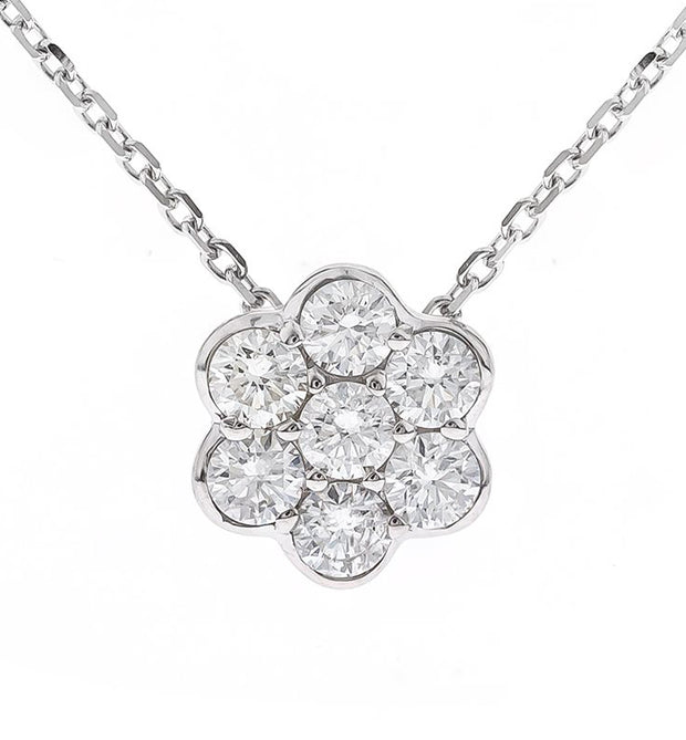 14k White Gold Diamond Cluster Pendant Necklace, .48ctw