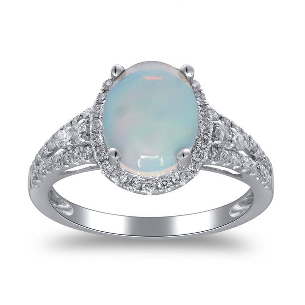 14k White Gold Ethiopian Opal and Diamond Ring