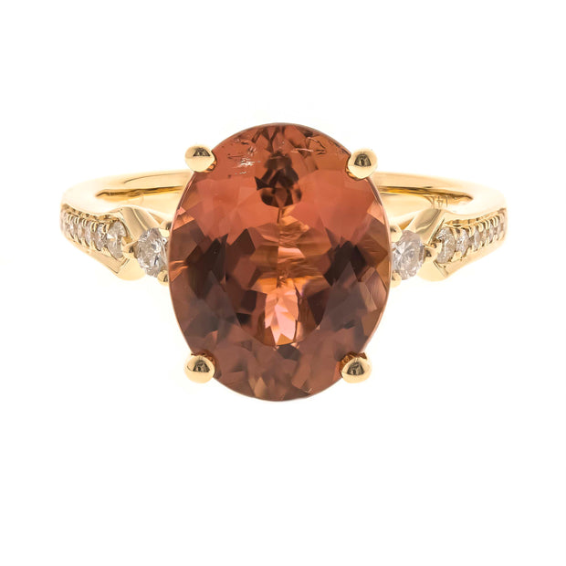 14k Yellow Gold Pink Tourmaline and Diamond Ring