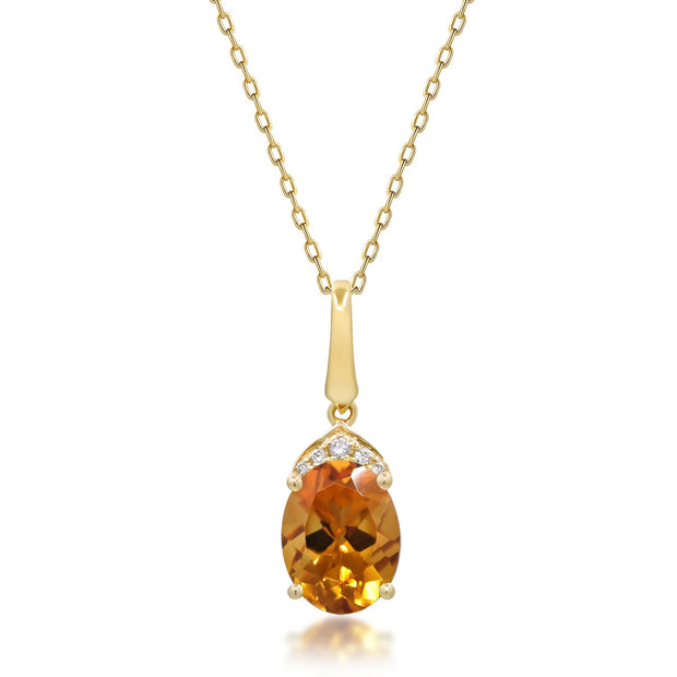 14k Yellow Gold Oval Citrine Pendant Necklace