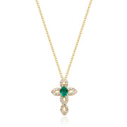 14k Gold Colored Gemstone and Diamond Cross Necklace