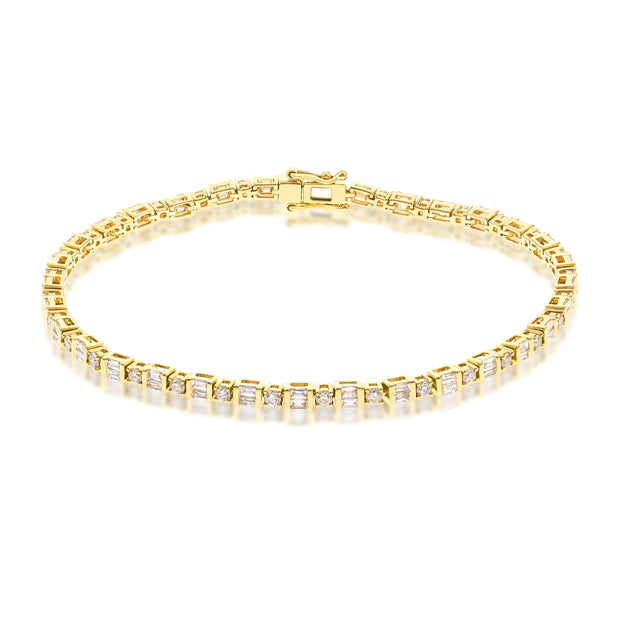 14k Yellow Gold Diamond Baguette and Round Bracelet