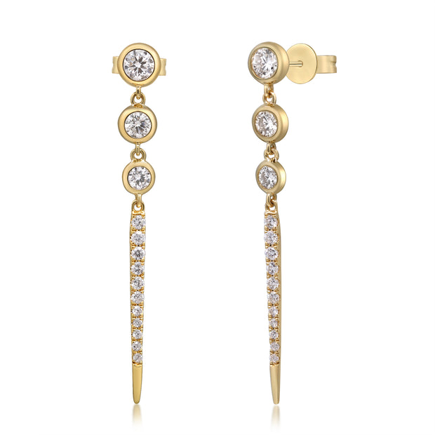 14k Yellow Gold Bezel Set and Diamond Bar Dangle Earrings