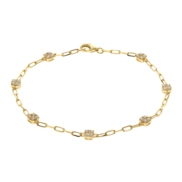 14k Yellow Gold Diamond Cluster Paperclip Bracelet