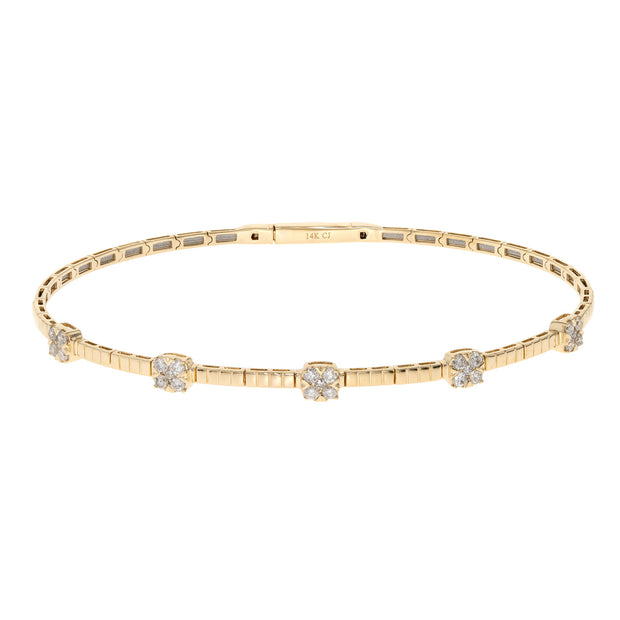 14k Yellow Gold Diamond Station Flex Bangle