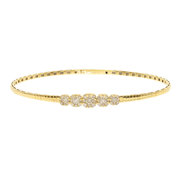 14k Yellow Gold Flex Bangle with Five Diamond Clusters