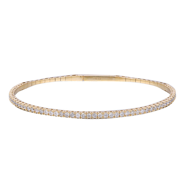 14k Yellow Gold Flexible Diamond Bangle, 1.42CTW