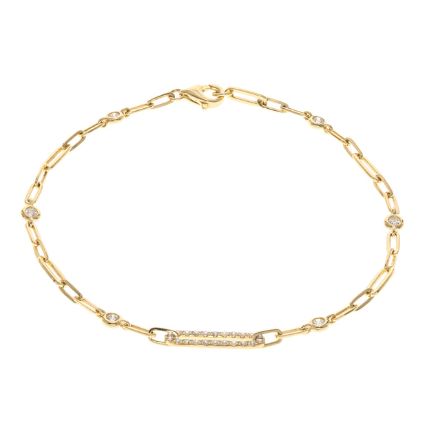 14k Yellow Gold Paperclip and Diamond Bracelet