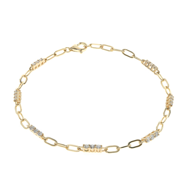 14k Yellow Gold Paperclip and Diamond Segments Bracelet