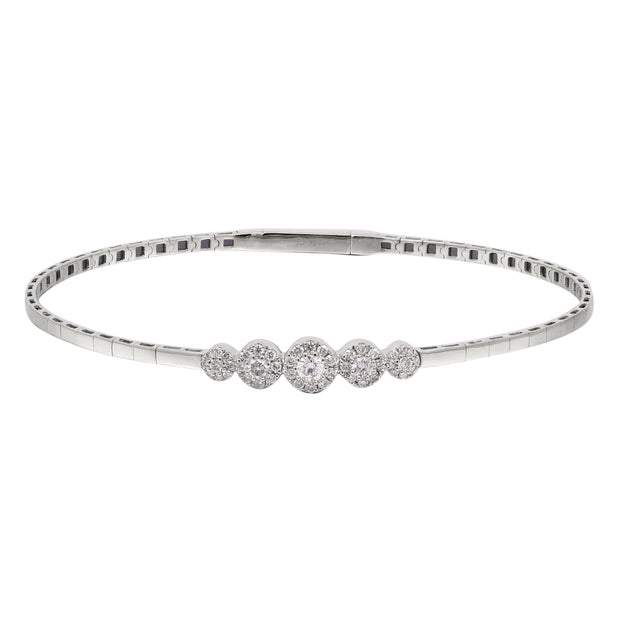 14k White Gold Diamond Cluster Flex Bangle